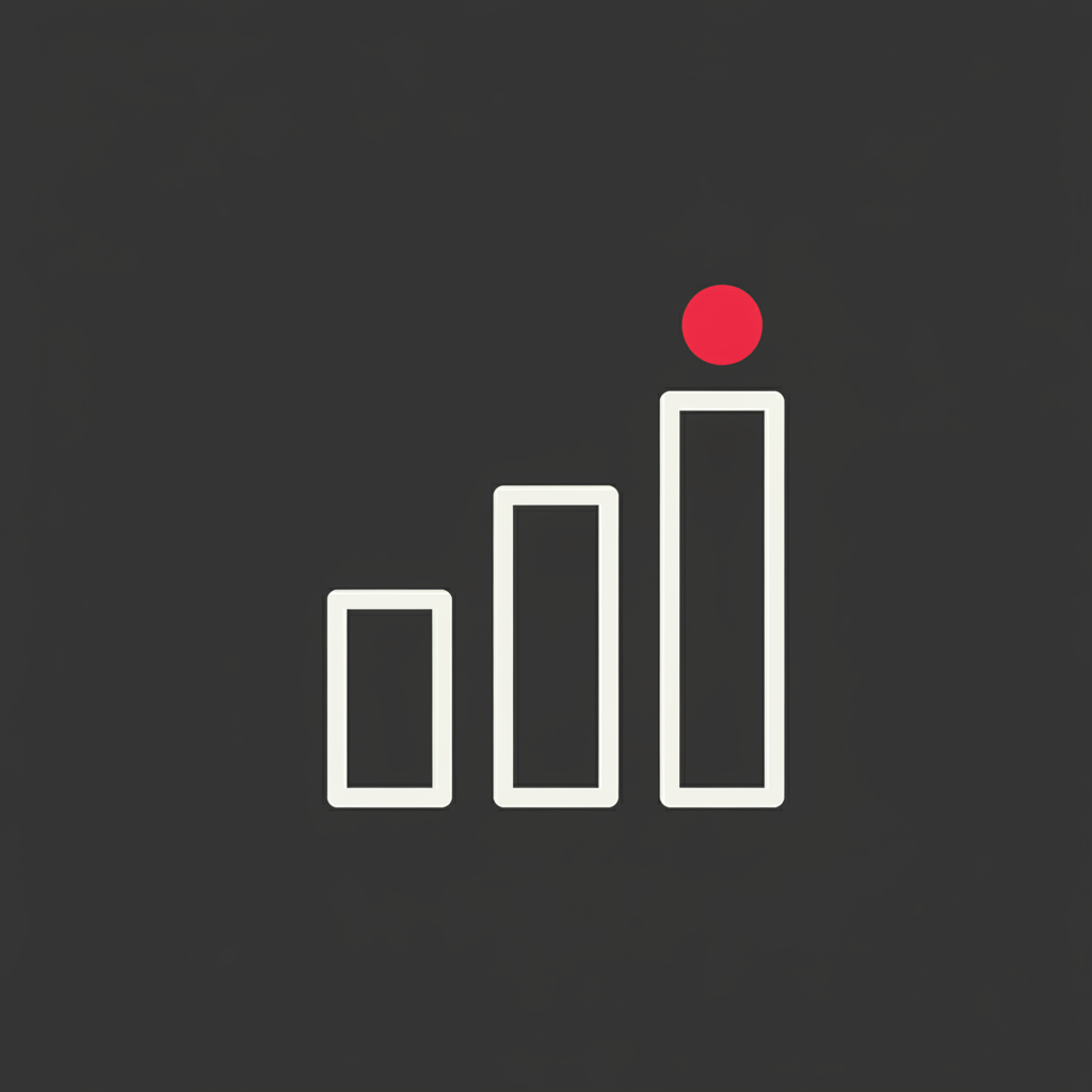 Ascending bar chart with a crimson dot on the tallest bar