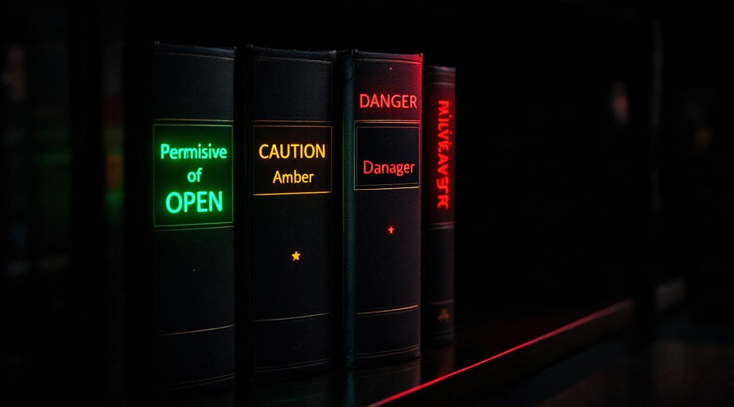 Green means go, amber means check, red means legal review before you ship.